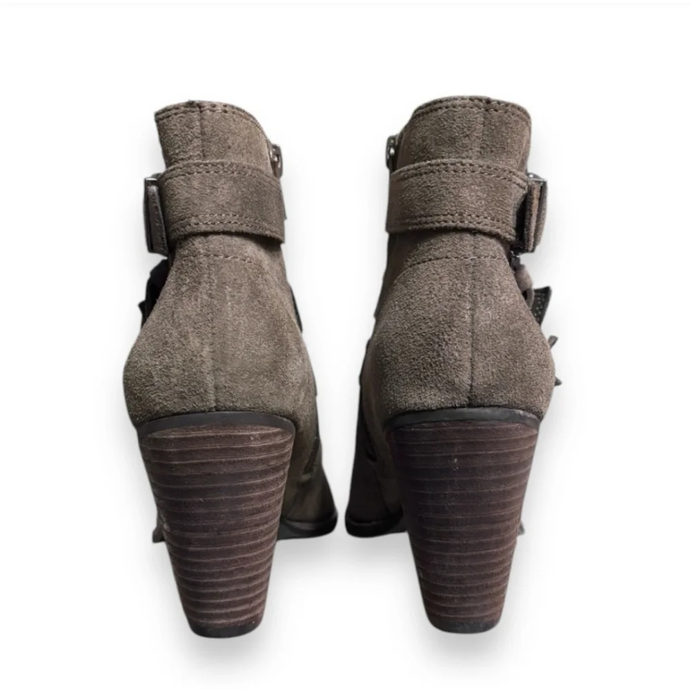 GIANNI BINI Grey Suede Side Zip Ankle Booties Double Buckle